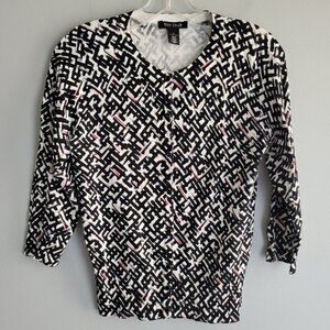 White House Black Market Cardigan Black & White Geometric Print Size S